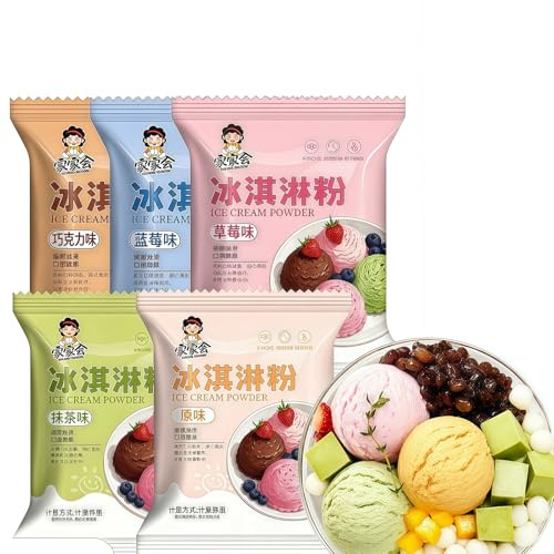 MAFUSE Ice Cream Mix Homemade At Home, No Ice Cream Machine Required. Quick & Convenient. Low-Calorie. 5 Flavors (Matcha + Strawberry + Blueberry + Original + Chocolate).