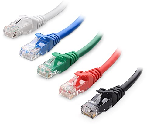 Cable Matters 5-Color Combo 10Gbps Snagless Cat 6 Ethernet Cable, 3m | Multicolored: Black/Blue/White/Green/Red, 24 AWG Bare Copper, Cat6 Internet Cable, RJ45 LAN Cable