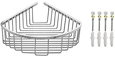 Viborg Deluxe Solid Thick Sus304 Stainless Steel Wire Wall Mount Mounted Single Tier Bathroom Bath Shower Corner Basket Shelf Tidy Caddy Storage Shampoo Holder Organizer, Xs-808 (Polished mirror-like)