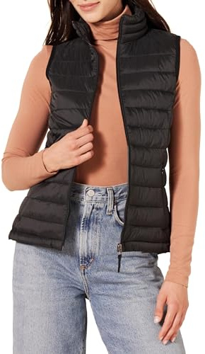 Amazon Essentials Damen Leichte wasserabweisende und packbare Steppweste, Schwarz, XXL