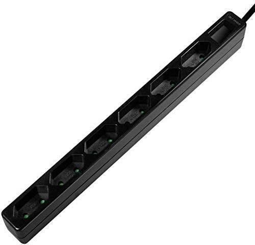 LogiLink LPS231B - Ciabatta elettrica a 6 prese (presa europea), CEE 7/16, con sicurezza bambini, colore nero, 6 euro