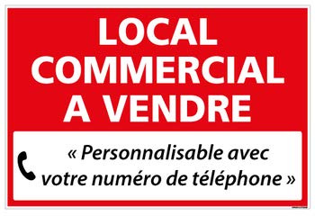 Signalétique.biz France - Panneau Immobilier Personnalisable Local Commercial à Vendre avec Oeillets aux 4 Coins - Rouge - Plastique Rigide AKILUX 3,5mm - Dimensions 600x400 mm - Protection Anti-UV