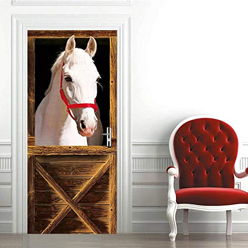 XXXCH 3D Türaufkleber Weißes Pferd 77X200CM Türtapete selbstklebend TürPoster - Fototapete Türfolie Poster Tapete Meer Aufkleber DIY Selbstklebende Wandbild PVC Wasserdichte Tapete