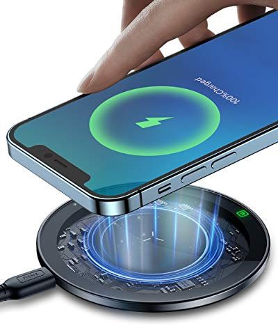 INIU Wireless Charger, 10W Fast Charging Qi-Certified USB C Wireless Charging Pad See-through Design with Temperature Protection Compatible with iPhone 15 14 13 Pro X XR 8 Plus Samsung Galaxy S22 etc