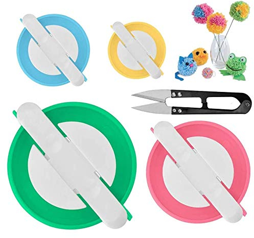 WEGETIT 4 Stk Pompom Maker Bommel Maker zum Basteln Fluff Ball Weaver Kit Pom Pom Maker Bommelmacher Bommelschablone Fluff Kugel DIY Nadel Handwerk Tool für Kinder Erwachsene