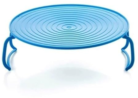 3-in-1 Microwave Plate Stacker, Microwave Rack Food Tray with Foldable Leg Microwave Tiered Plate Stand Splatter Cover Spatter Shield Food Cover for Microwave Oven (Blue)