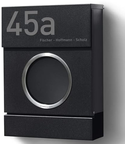 Radius Design Briefkasten Letterman MB mit Bullauge & Zeitungsfach - Wandbriefkasten aus Stahl - großer DIN-C4 Einwurf - 10 Jahre Funktions- & Korrosionsgarantie - 2 Schlüssel (schwarz)