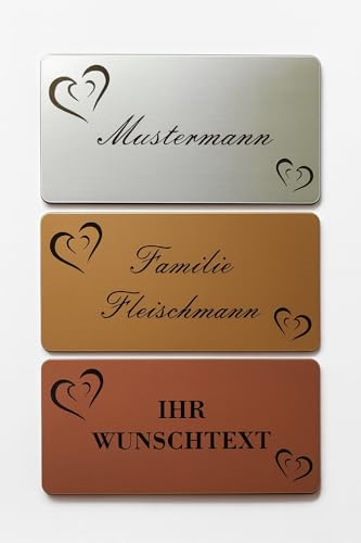 Personalisierbares Klingelschild – Herzen – graviertes Namensschild – selbstklebend mit 3M – wetterfest – Made in Germany – viele Farben & Größen – Kunststoffschild für Briefkasten
