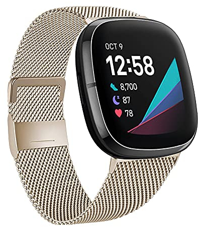 Moydolo Armband kompatibel mit Fitbit Versa 3/4 und Sense 1/2, edelstahl Metall-Ersatzband für Damen und Herren
