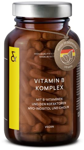 Vitamin B Komplex - alle 8 B Vitamine + Kofaktoren - 120 Kapseln (4 Monate) - Vit B1, B2, B3, B5, B6, B7, B9, B12 - Mit Myo-Inositol + Cholin - Bioaktiv & Vegan