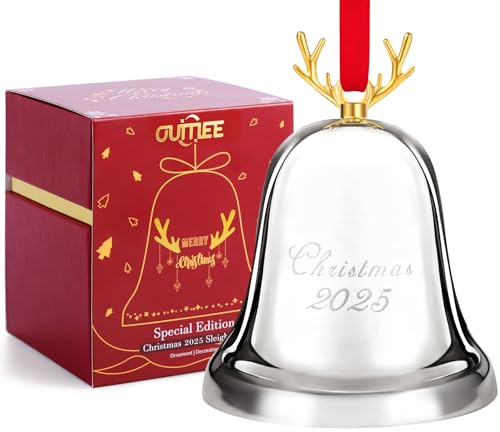 2025 Annual Christmas Bell, Silver Bell Ornaments for Christmas Tree Decorations, Holiday Bell Jingle Bell for Anniversary with Ribbon & Gift Box