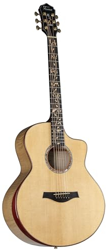 Fame Maple Deluxe Elektroakustische Westerngitarre, Fichtendecke, Ahornkorpus, Presys-Tonabnehmersystem, Grand-Auditorium-Bauweise, Cutaway, Hochglanz-Finish, Mahagonihals, Ebenholzgriffbrett, 20