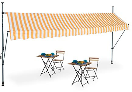 Relaxdays Tenda da Sole, Protezione per Il Balcone, Regolabile, Senza Fori, Manovella, 400 x 120 cm, Bianco Arancione, Poliestere