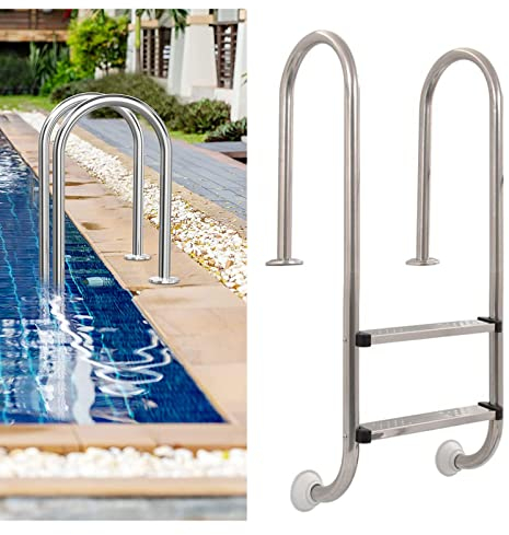 Lsoiup Peldaño de Acero Inoxidable de 2 peldaños para Piscina Interior/Exterior, Escalera Antideslizante Resistente, fácil Montaje, Capacidad de Peso de 200 kg