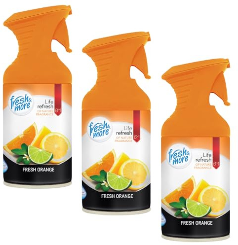 Fresh & More Raumspray Fresh Orange, 250 ml, 3er-Pack | Raumduft Spray für Wohnräume, gezielt dosierbar, fruchtig-frische Orangennote