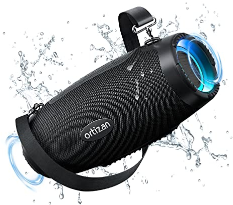 Ortizan Bluetooth Outdoor Lautsprecher Tragbarer Muskibox Bluetooth Box mit LED Licht, Outdoor Lautsprecher mit 80W Sound, IPX7 Wasserschutz, 12H Akku, Extra Bass, Powerbank Funktion, Stereo Pairing