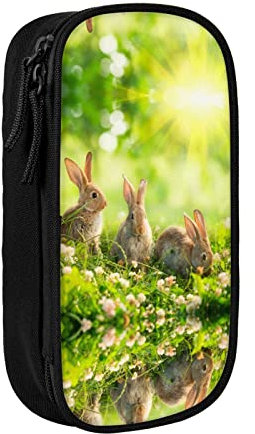 MOLIAE Federmäppchen mit lustigem Kaninchen-Motiv, hohe Kapazität, langlebige Federmäppchen, Organizer-Etui, für Männer und Frauen, Schwarz , Einheitsgröße, modisch