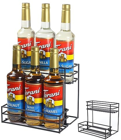 Coffee Syrup Rack (6 Bottle Capacity)，Coffee Syrup Organizer for Coffee Bar Kitchen.Small Wine Rack for Bar Family Storage for Syrup Wine Dressing