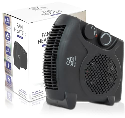 SA Products Fan Heater with 2 Heat Settings & Cool Function – Portable Heaters for Home Variable Thermostat | Space Electric Low Energy home, Black (SA2487)