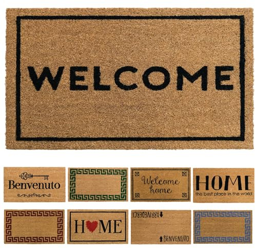 moorg Zerbino Ingresso Esterno, Zerbino Cocco per Entrata con Base Antiscivolo, Tappeto Esterno Ingresso Welcome, Anti-Sporco e Assorbente 40x70 cm