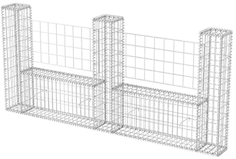 Tino Tech Gabion en forme de U en acier galvanisé - 240 x 20 x 100 cm - Argenté - Panier à pierre - Paniers gabions - Clôture - Mur de jardin - Gabion - Grille