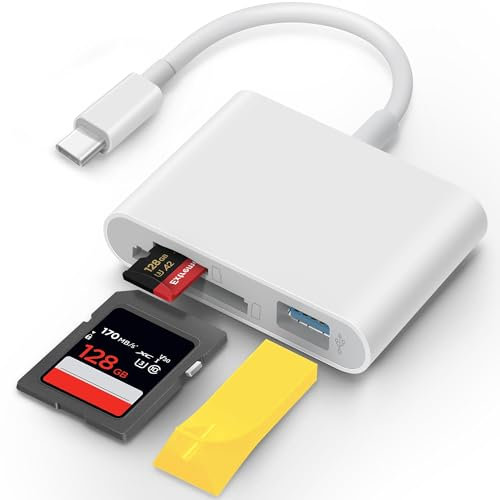 MujuDoler USB C SD Card Reader for iPhone 15 Mac Laptop 3 in 1 Type C Memory Camera Card Adapter with Dual Slots & USB Port for New iPad Mac MacBook Pro/Air/Mini and More USBC Devices