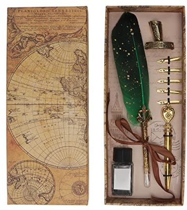 Federstift-Set, Kalligraphie-Stift-Tintenfeder-Tauchstift-Set Mit 5 Federn, Brieföffner, Nachfüllbare Tinten-Tauchstifte Zum Schreiben, Zeichnen, Unterschreiben Und Als Geburtstagsgeschenk(Grün)