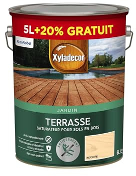 Xyladecor - Saturateur pour Sols Extérieurs en Bois - Terrasses, Abords de Piscine, Caillebotis - Antidérapant - Couleur : Mat Incolore - Quantité : 5L + 20% gratuit