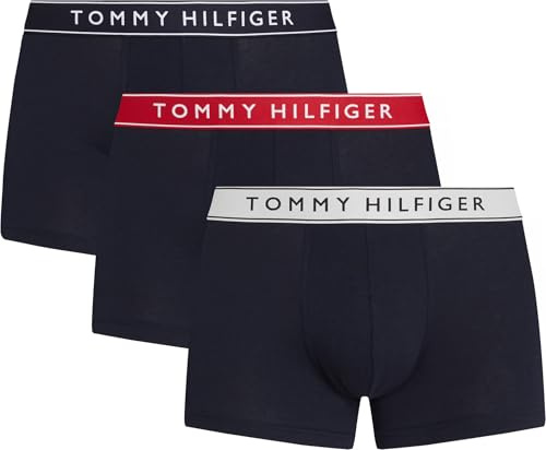 Tommy Hilfiger Calzoncillos bóxer Hombre Pack de 3 Trunks con logotipo en la cintura, Multicolor (Th Wht/ Med Red/ Dsrt Sky), M