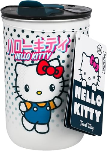 Paladone Hello Kitty Mug de voyage – Tasse à café sous licence officielle Sanrio avec couvercle, isotherme pour boissons chaudes ou froides, 350 ml, Pink