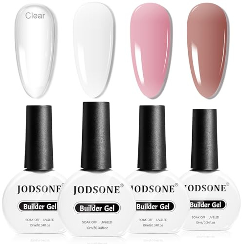 JODSONE Builder Gel for Nails, set di 4 gel modellanti da 10 ml, rinforzante per apice e estensione dell'unghia, da polimerizzare con lampada per unghie, trasparente, bianco, rosa, marrone
