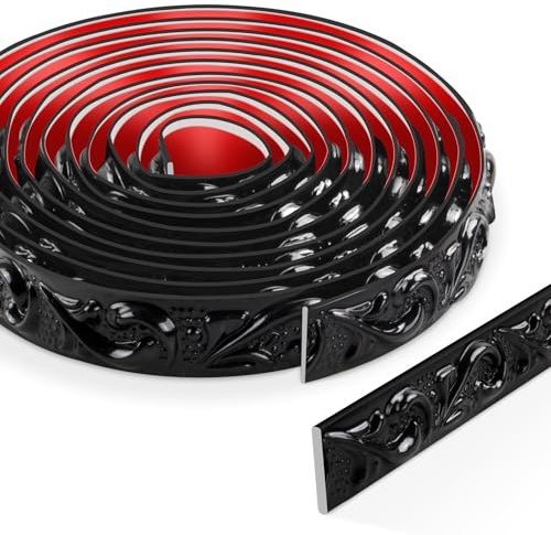 3 Meter Peel and Stick Zierleisten Selbstklebend, 3D Deckenleisten Styropor, Wandleisten Selbstklebend für Spiegelrahmen, Schranktüren, Türrahmen, Decken, Heimdekorationen(Schwarz)