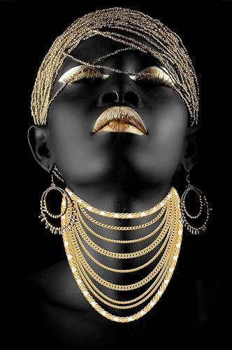 NXMYDBD Afrikanische Frauen, klassische Schwarz-Gold-Gesten, Plakate und Drucke, weibliche Porträts, Leinwandmalerei, Wandkunst, Bilder, Heimdekoration, 40 x 60 cm (16 x 24 Zoll), ungerahmt