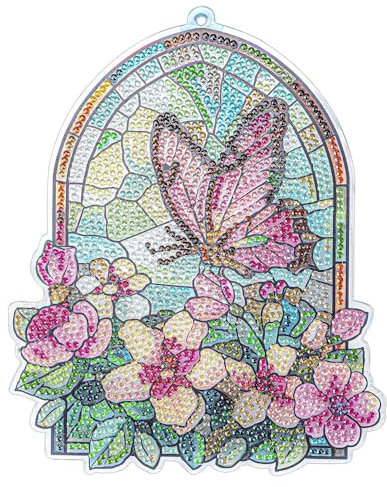 Ideen mit Herz Peinture diamant image de fenêtre | Aspect verre Art | Décoration et bricolage | Matériau : PET (papillon avec fleurs)