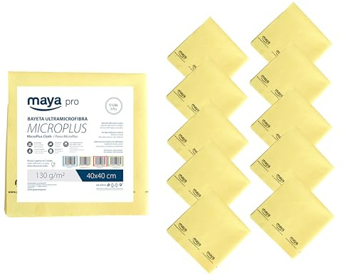 Maya - Bayetas de Microfibra para Limpieza de Vajillas/Cristales y Multisuperficies sin Dejar Rayas | 40x40 cm | Pack de 5 Paños Microplus Absorbentes para Cocina (Amarillo)