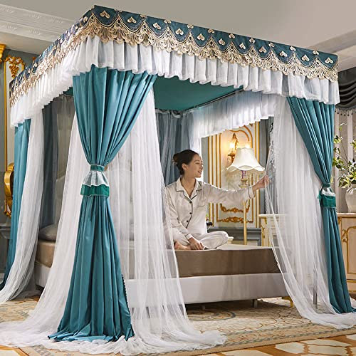 Prinzessinnen-Betthimmel, Netz, doppellagig, bodenstehend, Verdunkelungs-Baldachin für King-Size-Bett mit Rahmen, vier Poster-Bettvorhänge