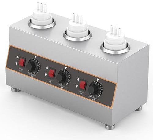 Calentador de Salsa Eléctrica Comercial, Acero Inoxidable, Salsa Caliente, Placas Calefactoras con Brillo, Temperatura Ajustable (30-85°C), Calentamiento por Inmersión,3Flaschen