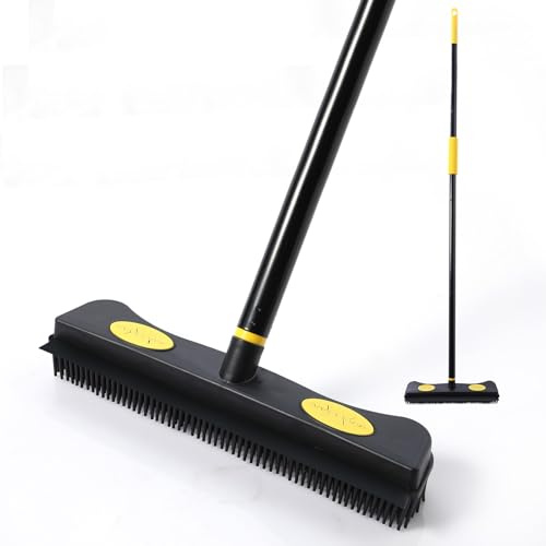 Yocada Gummibesen zur Tierhaarentfernung, 2-in-1-Bodenbürste mit Rakel, Teppichrechen, 146,1 cm Langer Griff, Fellbesen für Teppich, Hartholz, Bodenfliesen