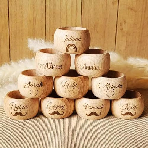 Personalisierte Serviettenringe Aus Holz, Individuell Gravierte Tischnamen For Hochzeiten, Tischkarten, Gedeck For Hochzeitsfeiern, Rustikale Tischdekoration For Hochzeit, Weihnachten, Taufe(50pcs)