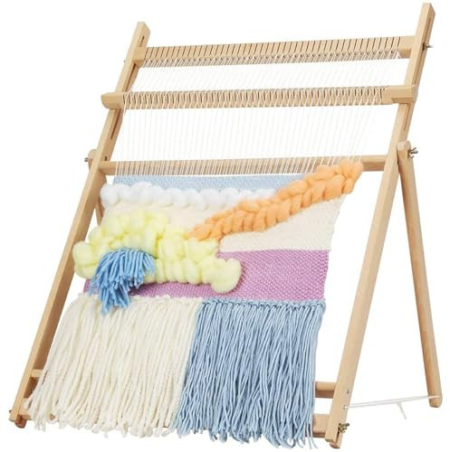 Sawvolker Webrahmen mit Ständer, 64 cm, HX19,3 W, Holzwebstuhl, Kunst und Handwerk, extra großer Webrahmen, entwickelt Kreativitäts-Rahmen-Webstuhl-Set für Anfänger, Erwachsene, Kinder, Webrahmen groß