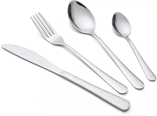 Cubertería de acero inoxidable de 24 piezas plateada, para 6 personas, de acero inoxidable 925, elegante diseño moderno, lavables en lavavajillas, juego completo para cena