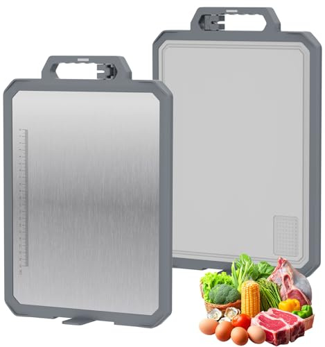 Planche à Découper Inox Professionnelle, Planche en Titane Cuisine avec Rainure pour Le Jus, Design en Maille Résistant aux Rayures, Cutting Board Pour Viande, Fruits, Légumes