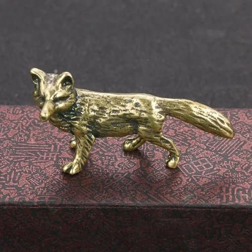 YANCHIPANGHE Messingfiguren, Messing-Tierdekoration, 5 x 2,9 cm, Messing-Fuchsstatue, Vintage, simulierte Tierstatue, Zuhause, Büro, Schreibtisch, Dekoration, Ornament, Metallfigur-Requisiten