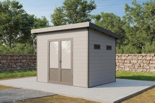 Finnhaus Wolff WPC Gerätehaus Terra 3024 28 Anthrazit/Hellgrau Gerätehaus aus Holz/Kunststoff, Geräteschrank mit 28 mm Wandstärke Gartenhaus