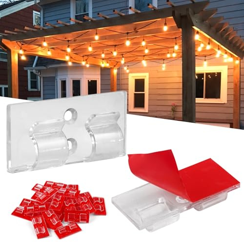 25 Stück Klebehaken Outdoor Wetterfest Haken für Indoor,Außenbereich | Clips Halterung,Kabelhalter Selbstklebend Klein,Kabelklemmen Wand Kabelbefestigung für Hängende Lichterkette Kugel