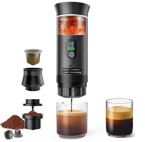 Zordin Portable Battery Espresso Coffee Maker for Travel, 20 bar Mini Car Espresso Machines, 3-in-1 Self-Heating Electric Espresso Maker, USB-C Ground Coffee & Capsule Pod(Ns&DG) RV, Hiking, Office