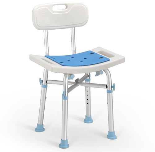 HEAO Heavy Duty Shower Chair with Back 226Kg, EVA Padded Bath Seat with Height Adjustable Tube- Medical Tool Free Anti-Slip Shower Bench Bathtub Stool for Elderly, Senior, Handicap & Disabled