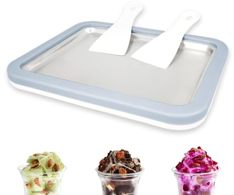 Rolled Ice Cream Maker Instant Ice Cream Maker with 2 Spatulas Frozen Yoghurt Plate Homemade DIY Instant Gelato Pan/Roll (Light Blue)