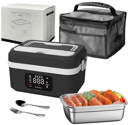 1L Cordless Electric Lunch Box, Battery Powered Heated Lunch Box for Adult, Detachable Stainless Steel Liner/Smart LED Screen/Adjustable Temperature, Rechargeable Food Warmers for Work School (black)