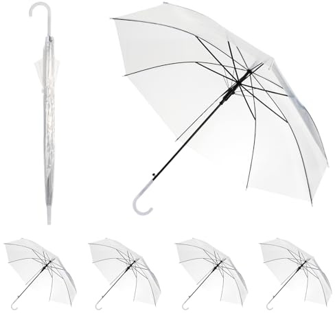 CODOHI 6 Stück Klarsicht Regenschirme 95 cm für Hochzeit, Große Transparente Kuppelschirme mit 8 Rippen, Weißer Halbdurchsichtiger Schirm mit Automatikgriff für Damen, Herren, Braut & Brautjungfern
